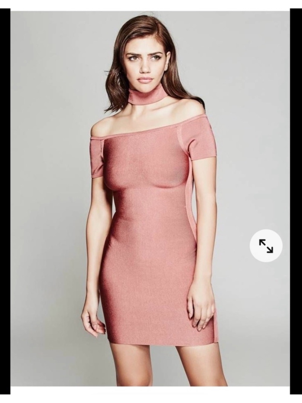 Marciano One-Shoulder Choker Bodycon Dress in Dusty Pink